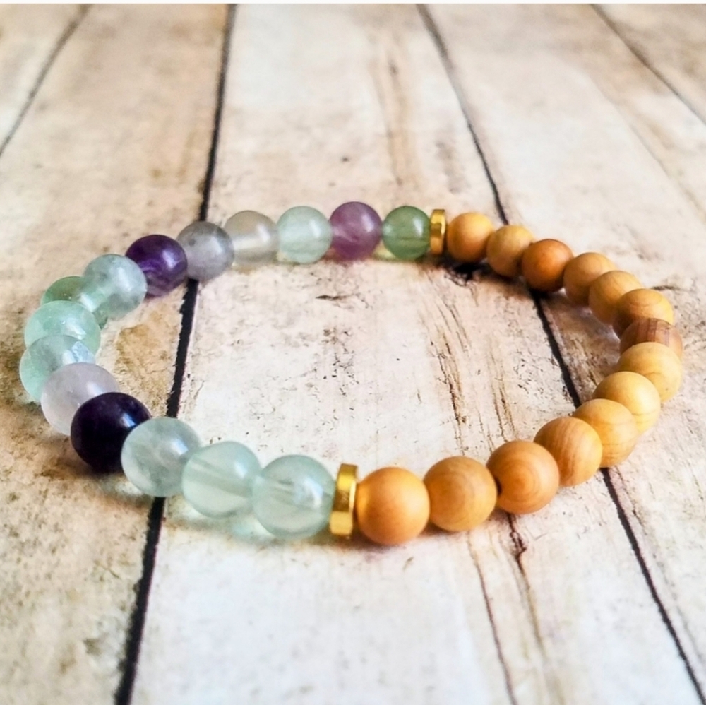 Fluorite + Sandalwood Bracelet
